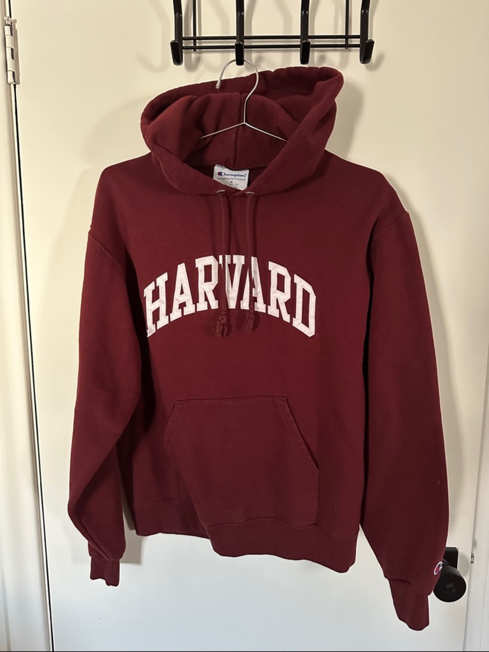 Champion Maroon Crewneck Hoodie with White Harvard Lettering